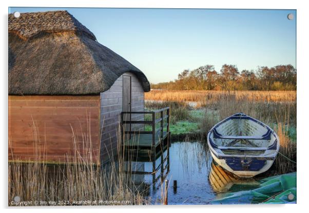 Thatched boat houses Hickling Broad Acrylic by Jim Key
