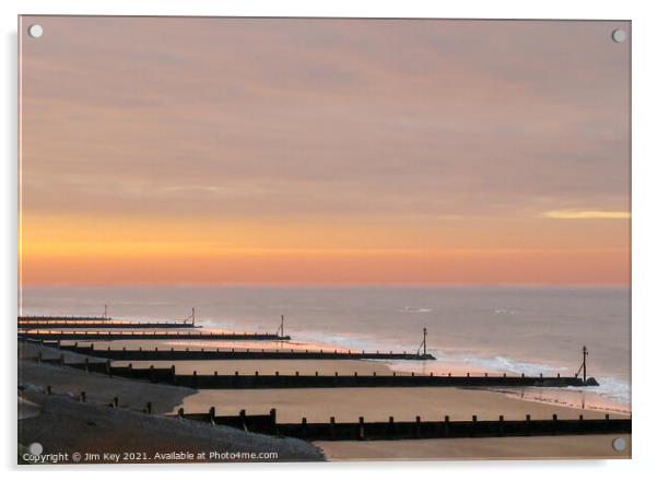 Sunset Sheringham Beach North Norfolk Acrylic by Jim Key