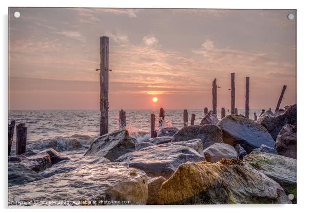 Sunrise Happisburgh Beach Norfolk Acrylic by Jim Key