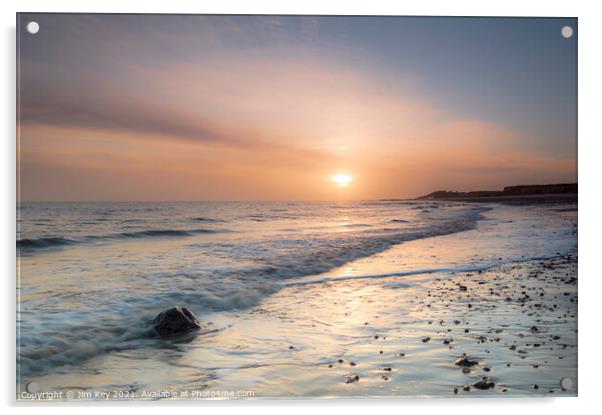 Happisburgh Beach Sunrise Norfolk Acrylic by Jim Key