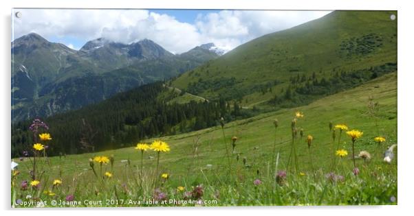 Swiss alps in summer time. Acrylic by Joanne Court