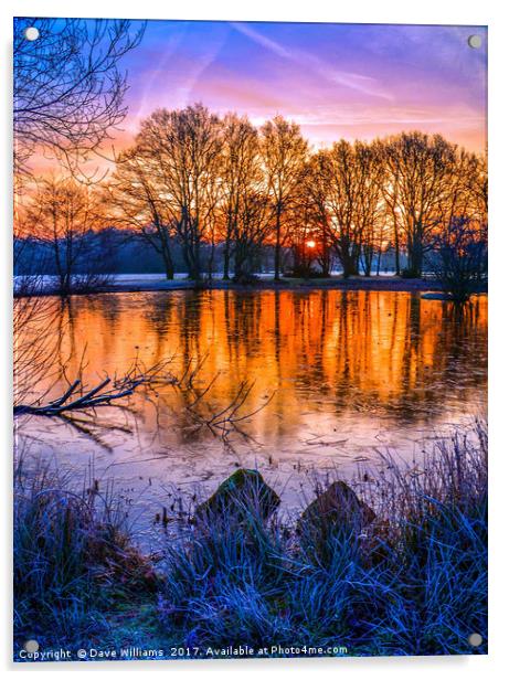 Sunrise at Yateley Green Pond, Yateley, Hampshire Acrylic by Dave Williams