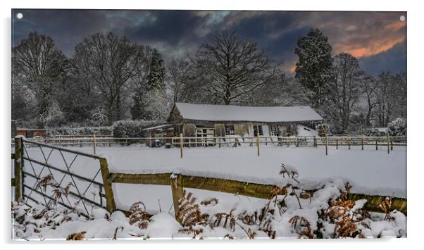 Snowy Days at Wood Farm Barn Acrylic by Dave Williams