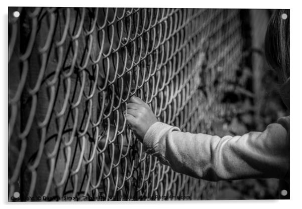 Little girl hand holding fence Acrylic by Daniela Simona Temneanu