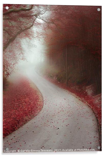Endless road through a misty forest Acrylic by Daniela Simona Temneanu