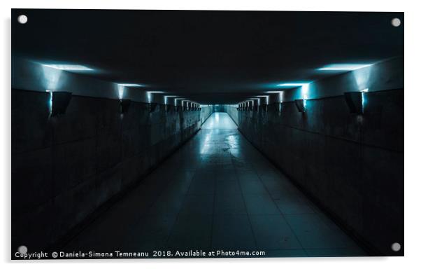 Underground passage with blue light Acrylic by Daniela Simona Temneanu