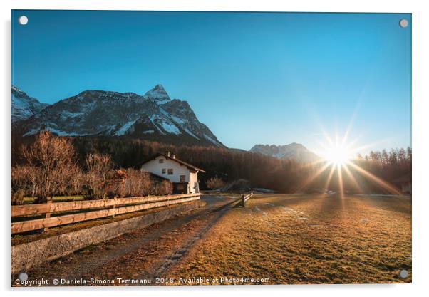 Winter sunshine over Austrian Alps and village Acrylic by Daniela Simona Temneanu