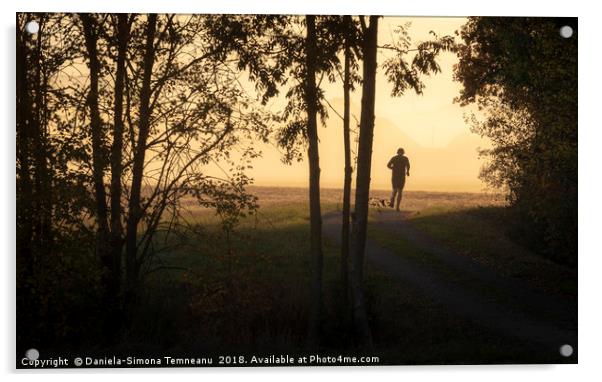 Man jogger at sunrise Acrylic by Daniela Simona Temneanu