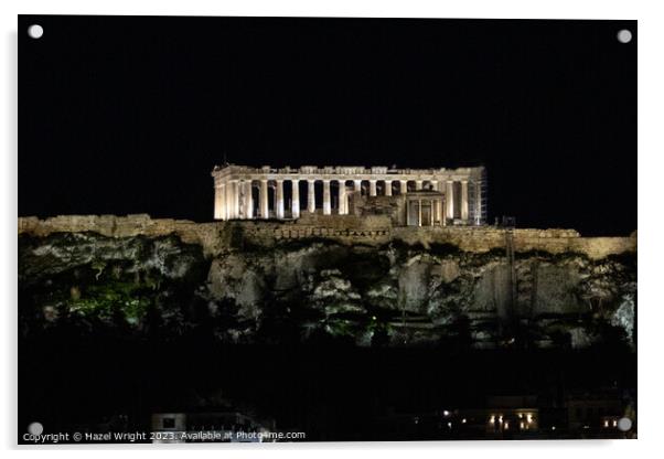 Parthenon, Athens, at night Acrylic by Hazel Wright