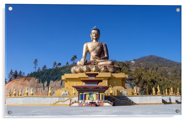 Buddha dordenma, Bhutan Acrylic by Hazel Wright