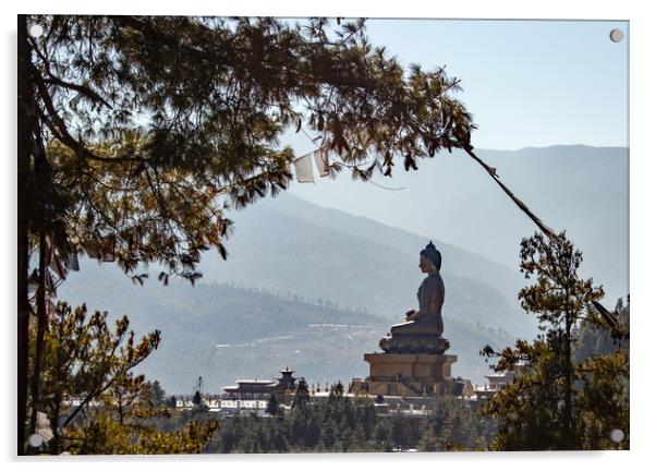 Buddha Dordenma, Bhutan Acrylic by Hazel Wright