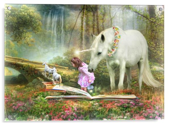 Unicorn Book Of Magic Acrylic by Trudi Simmonds
