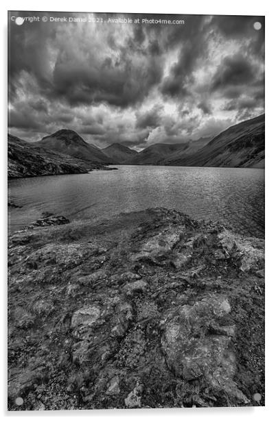 cloudy day at Wastwater in the Lake District (mono) Acrylic by Derek Daniel