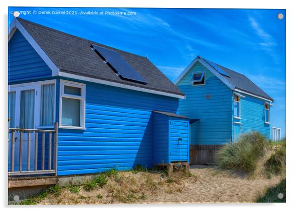 Blue Beach Huts Acrylic by Derek Daniel
