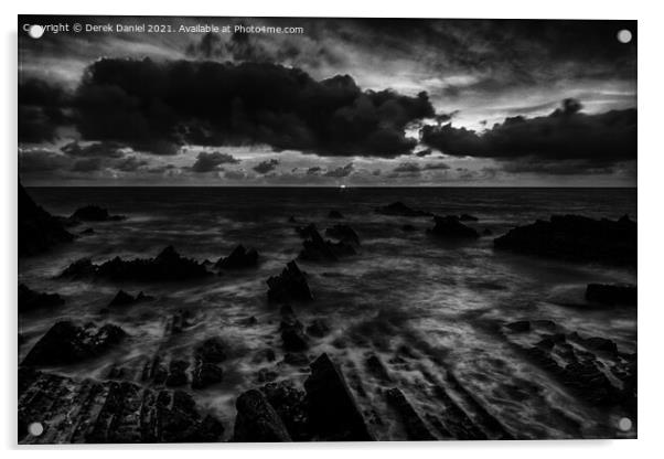 Dramatic Clouds at Hartland Quay (mono) Acrylic by Derek Daniel