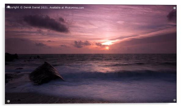 Whale Rock, Bude, Sunset Acrylic by Derek Daniel