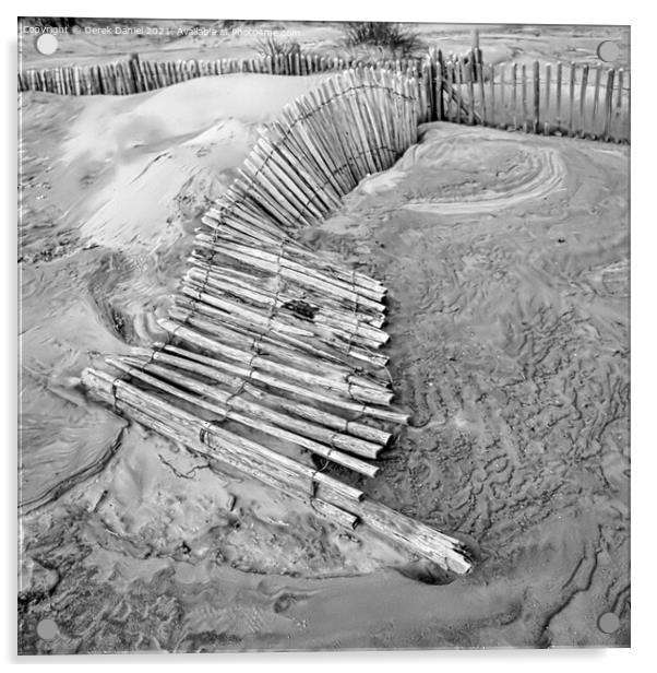 Captivating Broken Fence on Camber Sands Acrylic by Derek Daniel
