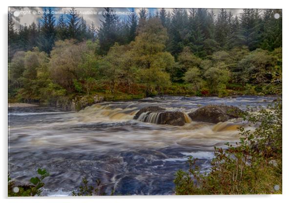The fast flowing river through Glen Orchy Acrylic by Derek Daniel