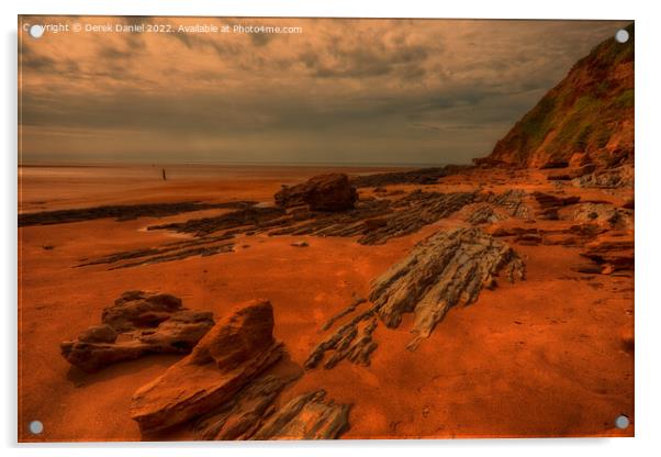 Rocks on Saunton Sands Acrylic by Derek Daniel