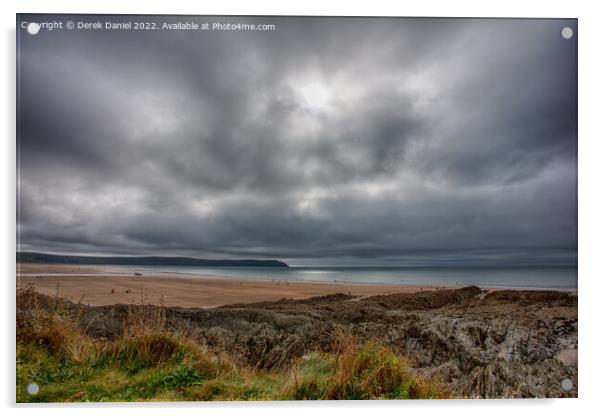 Woolacombe Rocks, Sand and Sea Acrylic by Derek Daniel