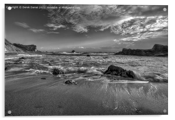 Man O'War Bay, Dorset  (mono) Acrylic by Derek Daniel