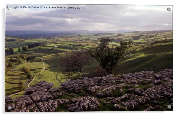 View from the Limestone Pavement at Malham Acrylic by Derek Daniel