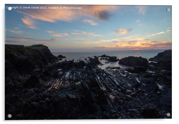 Majestic Sunset at Hartland Quay Acrylic by Derek Daniel