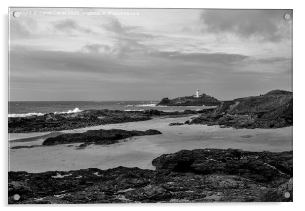 Godrevy Lighthouse, Cornwall (mono) Acrylic by Derek Daniel