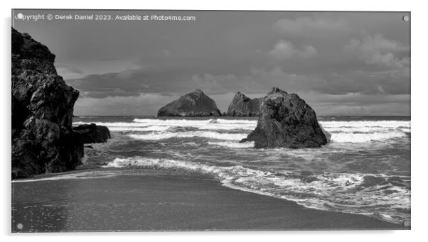 Holywell Beach, Cornwall (mono) Acrylic by Derek Daniel