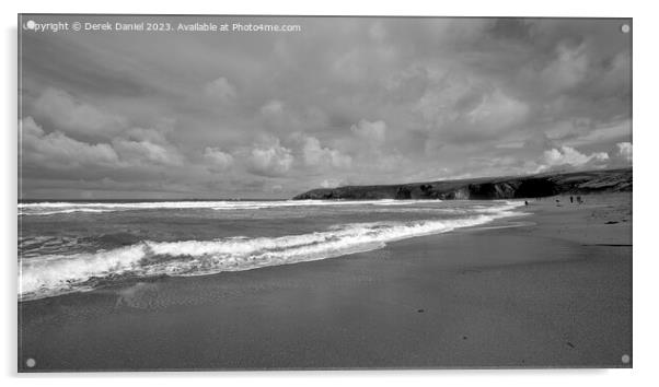 The Sandy Beach at Holywell, Cornwall (mono) Acrylic by Derek Daniel