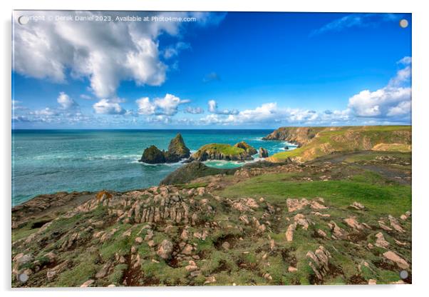 A walk along the clifftop at Kynance Cove, Cornwall Acrylic by Derek Daniel