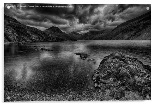 Moody Wastwater, The Lake District (mono) Acrylic by Derek Daniel