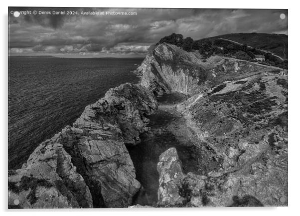 Stair Hole, Lulworth, Dorset (mono) Acrylic by Derek Daniel