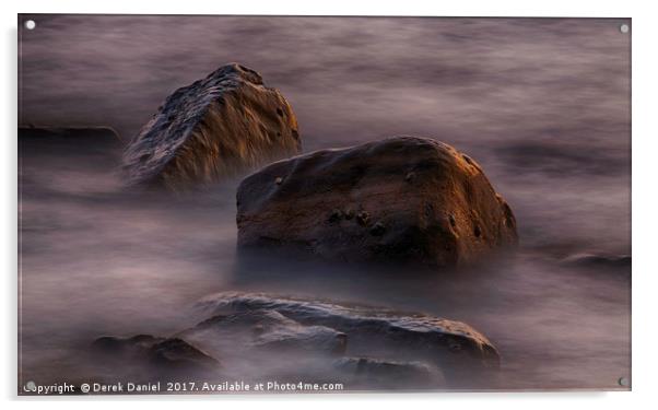 Moving water around rocks in Kimmeridge Bay Acrylic by Derek Daniel