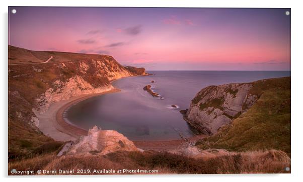 Man O'War Bay Sunset, Lulworth, Dorset Acrylic by Derek Daniel