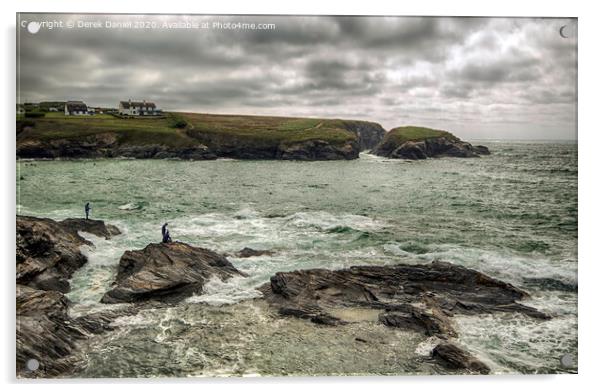 Majestic Fishermen Battle the Cornish Waves Acrylic by Derek Daniel