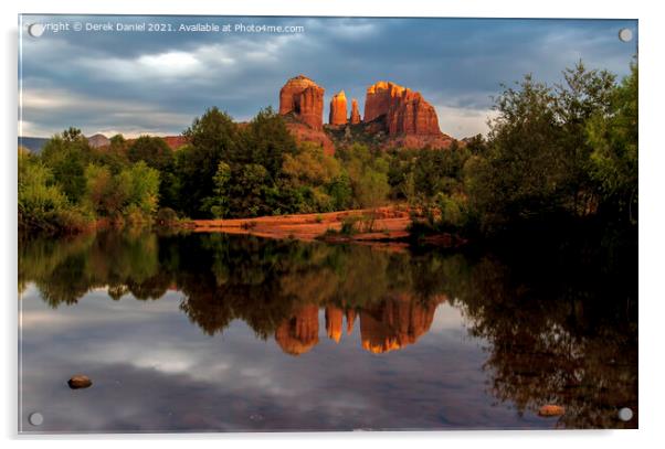 Sunlight hits the top of Cathedral Rock Sedona  Acrylic by Derek Daniel