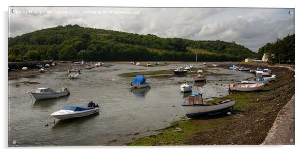 Boats on the East Looe River Acrylic by Derek Daniel