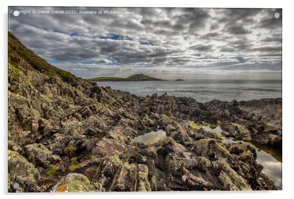 Ballycoyyon Lighthouse Overlooking Rocky Irish Coa Acrylic by Derek Daniel