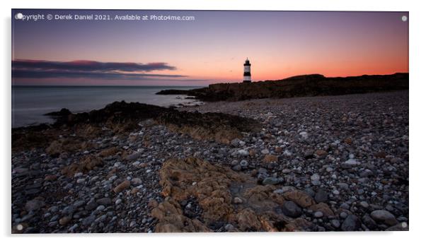 Afterglow at Trwyn Du Lighthouse, Penmon, Anglesey Acrylic by Derek Daniel