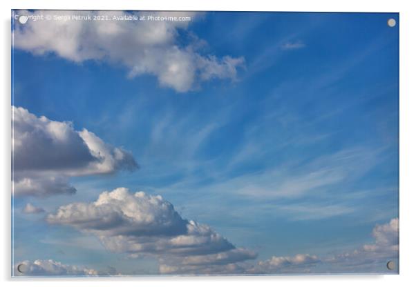 A blue sky background with a texture of white fluffy clouds Acrylic by Sergii Petruk