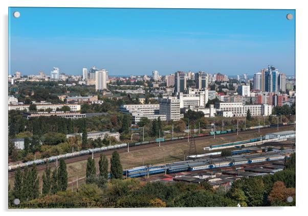 Kiev, Ukraine, cityscape, view of the railway junc Acrylic by Sergii Petruk
