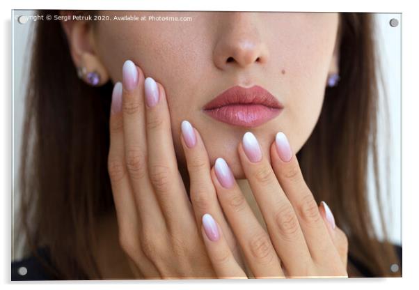 Beautiful woman's nails with beautiful french manicure ombre Acrylic by Sergii Petruk