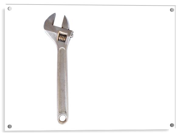 Old adjustable wrench isolated on white background Acrylic by Sergii Petruk