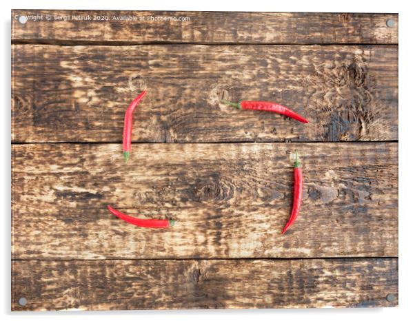 hot red peppers chili on an old wooden background Acrylic by Sergii Petruk