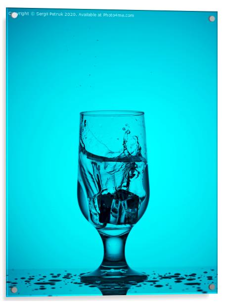An ice cube falls into a glass glass with water Acrylic by Sergii Petruk