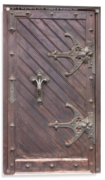 Ancient antique wooden doors with wrought iron loops and cross bars. Acrylic by Sergii Petruk