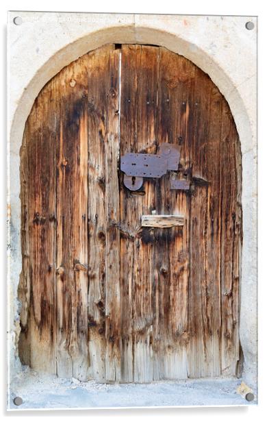 Ancient arched antique wooden doors with a metal lock in the middle Acrylic by Sergii Petruk