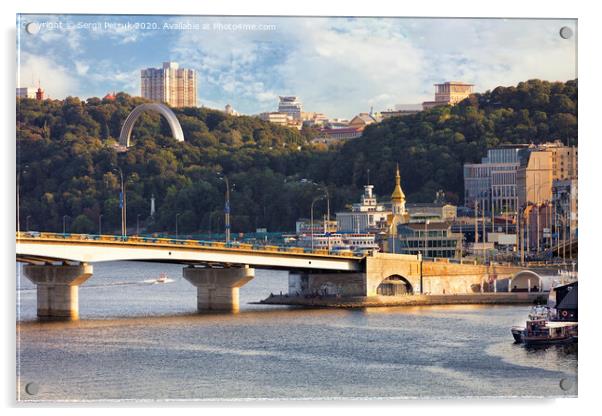 View of the Havanskiy Bridge across the Dnipro River in Kiev Acrylic by Sergii Petruk