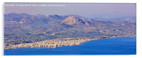 Panorama of Corinth city, Greece, aerial view. Acrylic by Sergii Petruk